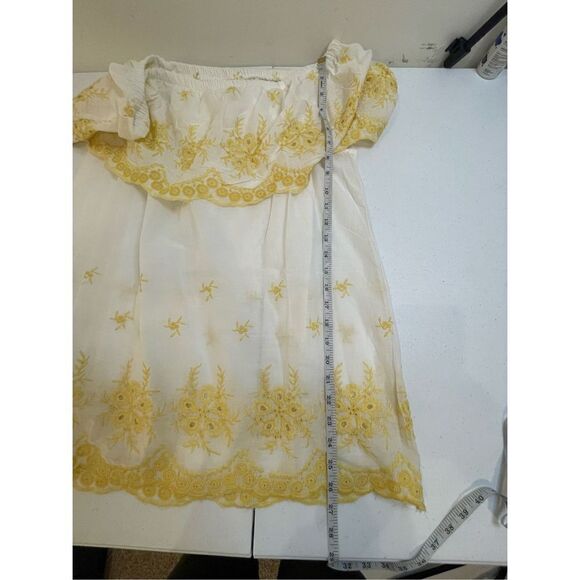 Forgotten Grace women’s embroidered blouse large yellow white off shoulder - Picture 4 of 6